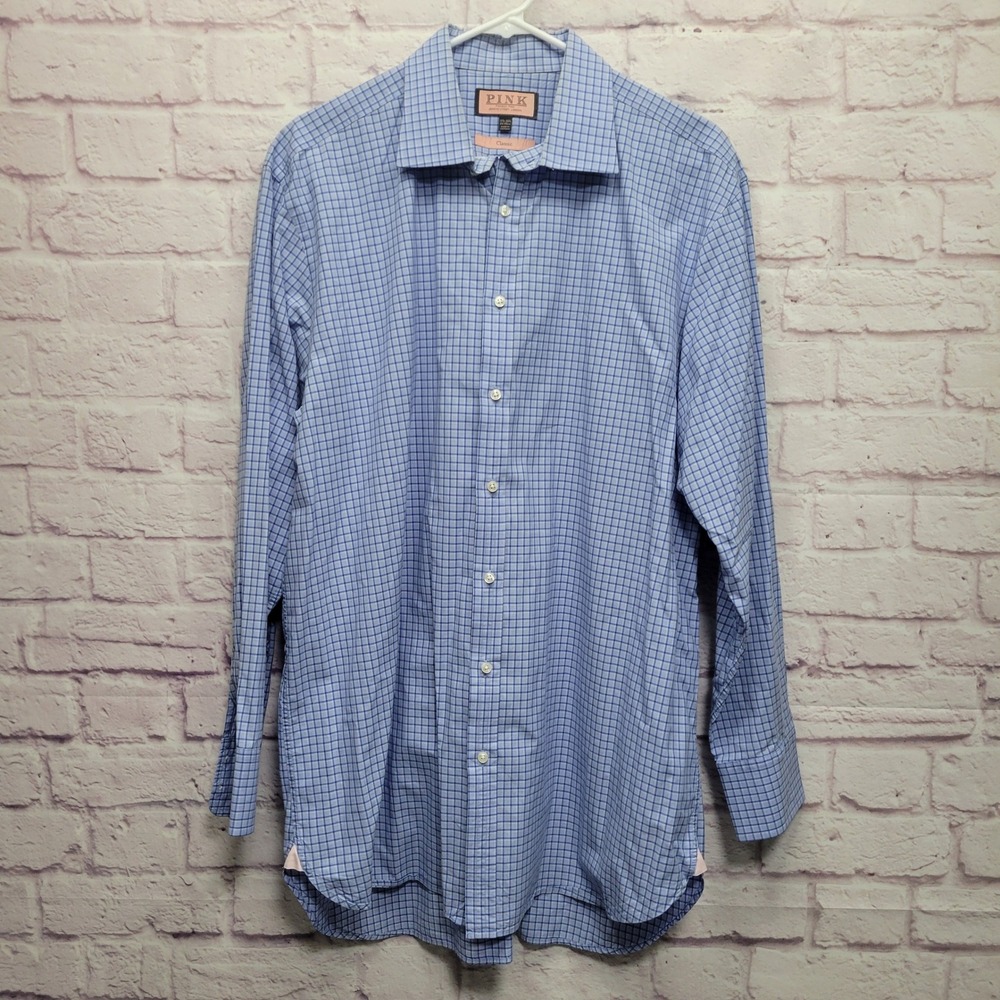 Thomas Pink Classic Fit‎ Checkered Dress Shirt Mens XL Button Down Preppy Formal